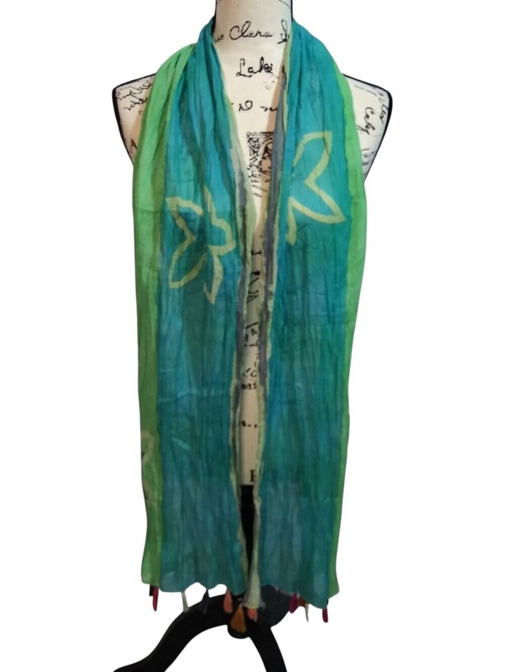 Fresh Produce Natural Lightweight Blue-Green Floral Scarf
